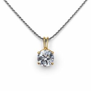 Round Solitaire Pendant Necklace Mixed Metal Gold Tone Silver Tone 18 Inch Chain